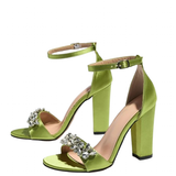 Funki Buys | Shoes | Women's Satin Crystal High Block Sandal
