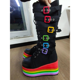 Women's Gothic Rainbow Platform Boots - Black - Rainbow Platform Boots - 46 B - PU Leather - image 4