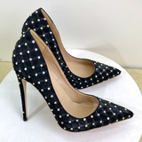 Women's Beaded Crystal Luxury Stilettos - Black - 1 / 12cm / Rhinestone Stilettos - 45 B - Satin - image 7