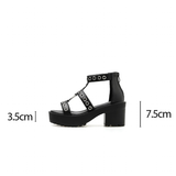 Women's Gothic Rivet Ring Platform Sandal - Black - Gothic Sandals - 35 B - PU Leather - image 17