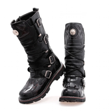 Men's Knee-High Combat Motorcycle Boots - Black - 3903 / Biker Boots - 38 B - PU Leather - image 10