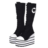 Women's Canvas Platform Wedge Sneakers - Black/White - Skull - Platform Sneakers - 46 B - Canvas - image 22