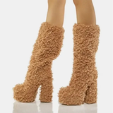 Women's Knee-High Fuzzy Platform Boots - Beige - Fuzzy Boots - 42 B - Faux Fur/PU Leather - image 13