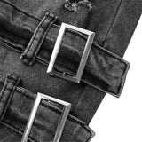 Men's Punk Skinny Denim Buckle Jeans - Black - Skinny Jeans - XXXL - Polyester Denim - image 21