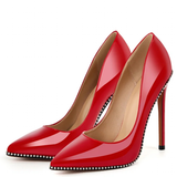 Women's Patent Black Studded Stilettos - Red - 10cm Heel - 46 B - Patent Leather - image 10