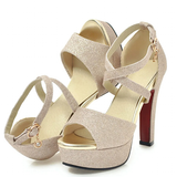 Women's Sequin High Platform Sandals - Gold - 11.5cm / Sandals - 43 B - PU Leather - image 5