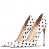 Women's Leather Polka Dot Pointed Toe Heels - White - 1 / 10cm Heel - 45 B - Silk/Leather - image 1