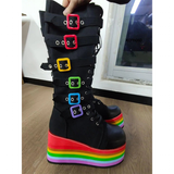 Women's Gothic Rainbow Platform Boots - Black - Rainbow Platform Boots - 46 B - PU Leather - image 6