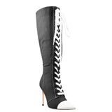 Women's Lace Up Canvas Stiletto Boots - Black - P90938C - 15 B - Canvas - image 3