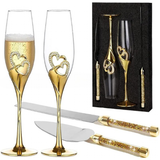 Wedding Champagne Flutes Cake Set x 4 - Clear - 4 Pcs Gold Set - Medium - Crystal - image 3