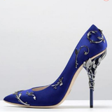 Women's Elegant Silk Formal Prom Stilettos - Gold - Embossed Shoe - 9.5 B - Silk/PU Leather - image 45
