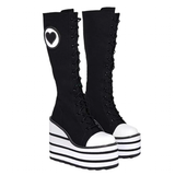 Women's Canvas Platform Wedge Sneakers - Black/White - Skull - Platform Sneakers - 46 B - Canvas - image 27