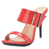 Women's Big Buckle High Heel Slides - Red - Formal Shoes - 43 B - PU Leather - image 26