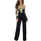 Women's Elegant Lace Evening Pantsuit - Black/Gold - Evening Jumpsuit - XXXL - Polyester Spandex - image 30