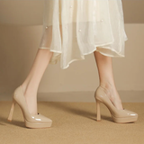 Women's Elegant Patent High Heel Pumps - Beige - 1 / 12cm Heel - 41 B - PU Patent Leather - image 12