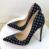 Women's Beaded Crystal Luxury Stilettos - Black - 1 / 12cm / Rhinestone Stilettos - 45 B - Satin - image 12