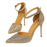 Women's Shiny Rhinestone Designer Heels - Champagne - Shimmer Shoes - 40 B - PU Leather - image 1