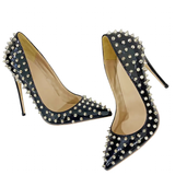 Women's Spikes Rivets Super High Stilettos - Black - 12cm Spike Stilettos - 46 B - PU Leather - image 8