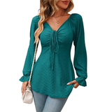 Women's Fashion A Line Drawstring Blouse - Green - Shirt - XXXL - Polyester - image 1