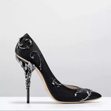 Women's Elegant Silk Formal Prom Stilettos - Gold - Embossed Shoe - 9.5 B - Silk/PU Leather - image 44