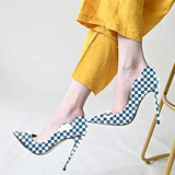 Women's Colored Checkered Patent High Heels - Black/White - 12cm Heel - 44 B - PU Leather - image 10