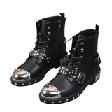 Men's Leather Gothic Rivet Ankle Boots - Black - Biker Ankle Boot - 44 B - Genuine Leather - image 5