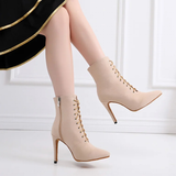 Women's Lace-up Suede Dress Boots - Beige - 1 / Suede 10.0cm Heels - 44 B - PU Suede Leather - image 9