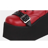Women's Gothic Buckle Strap Biker Boots - Wine Red - Buckle Biker Boots - 34 B - PU Leather - image 12
