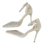 Women's Shiny Rhinestone Designer Heels - Champagne - Shimmer Shoes - 40 B - PU Leather - image 23