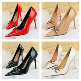Women's Patent Leather Buckle Toe Pumps - Beige - Nude - 10cm Heels - 43 B - PU Leather - image 16