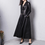 Women's Long Faux Leather Swing Coat - Black - 7XL - PU leather - image 6