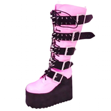 Women's Pink Studded Belt Platform Boots - Dark Pink - Platform Wedges - 46 B - PU Leather - image 22