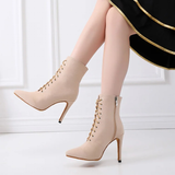 Women's Lace-up Suede Dress Boots - Beige - 1 / Suede 10.0cm Heels - 44 B - PU Suede Leather - image 10