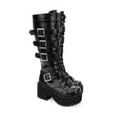 Women's Japanese Gothic Platform Boots - Wine Red - Platform Buckle Boots - 11 B - PU Leather - image 21