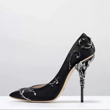 Women's Elegant Silk Formal Prom Stilettos - Gold - Embossed Shoe - 9.5 B - Silk/PU Leather - image 42