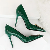 Women's Metal Buckle Pointed Toe Pumps - Green - Formal Shoes - 40 B - PU Leather - image 16