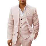 Men's 3 Pcs Linen Summer Wedding Suits - Champagne - Wedding Suit - 5XL - Linen - image 20