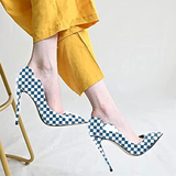Women's Colored Checkered Patent High Heels - Black/White - 12cm Heel - 44 B - PU Leather - image 12