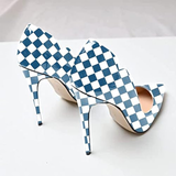 Women's Colored Checkered Patent High Heels - Black/White - 12cm Heel - 44 B - PU Leather - image 11