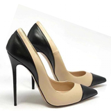 Women's Luxury Super High Fashion Heels - Black/Beige - 1 / Matte / 12cm / Stilettos - 46 B - PU Leather - image 4