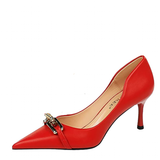 Women's Pointed Toe Metal Buckle Pumps - Blue - 7cm Heels - 43 B - PU Leather - image 7