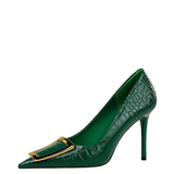 Women's Metal Buckle Pointed Toe Pumps - Green - Formal Shoes - 40 B - PU Leather - image 21