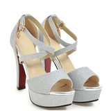 Women's Sequin High Platform Sandals - Gold - 11.5cm / Sandals - 43 B - PU Leather - image 19