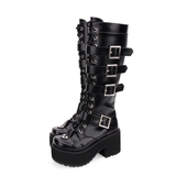 Women's Japanese Gothic Platform Boots - Wine Red - Platform Buckle Boots - 11 B - PU Leather - image 28
