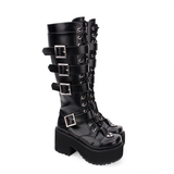 Women's Japanese Gothic Platform Boots - Wine Red - Platform Buckle Boots - 11 B - PU Leather - image 31