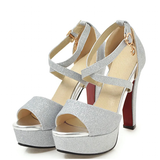 Women's Sequin High Platform Sandals - Gold - 11.5cm / Sandals - 43 B - PU Leather - image 16