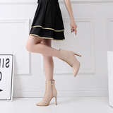 Women's Lace-up Suede Dress Boots - Beige - 1 / Suede 10.0cm Heels - 44 B - PU Suede Leather - image 5