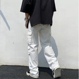 Men's Loose Fit Long White Cargo Pants - White - Cargo Pants - XXXL - Polyester Denim - image 16