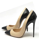 Women's Luxury Super High Fashion Heels - Black/Beige - 1 / Matte / 12cm / Stilettos - 46 B - PU Leather - image 27