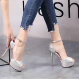 Women's Shimmery High Heel Stilettos - Gold - Super High Heels - 39 B - PU Leather - image 18